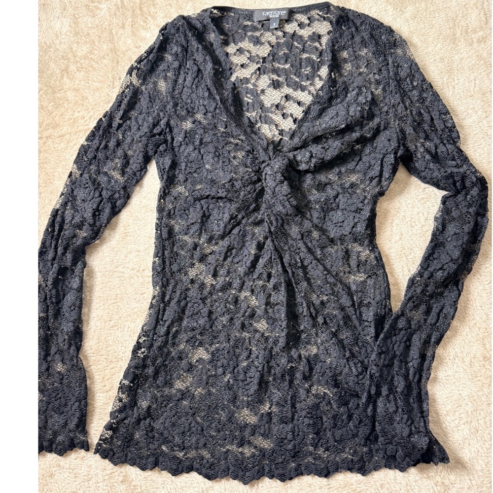 Karen Kane Petites Floral Lace Twist Top Small Whimsigoth Dark Romantic Grunge
